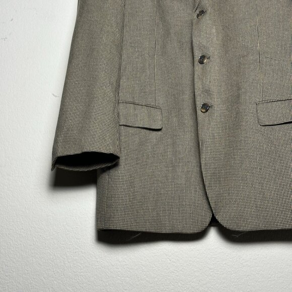 Joseph Abboud Silk Wool Houndstooth Blazer Sport Coat Jacket Men 42L Tan Brown - Picture 3 of 16